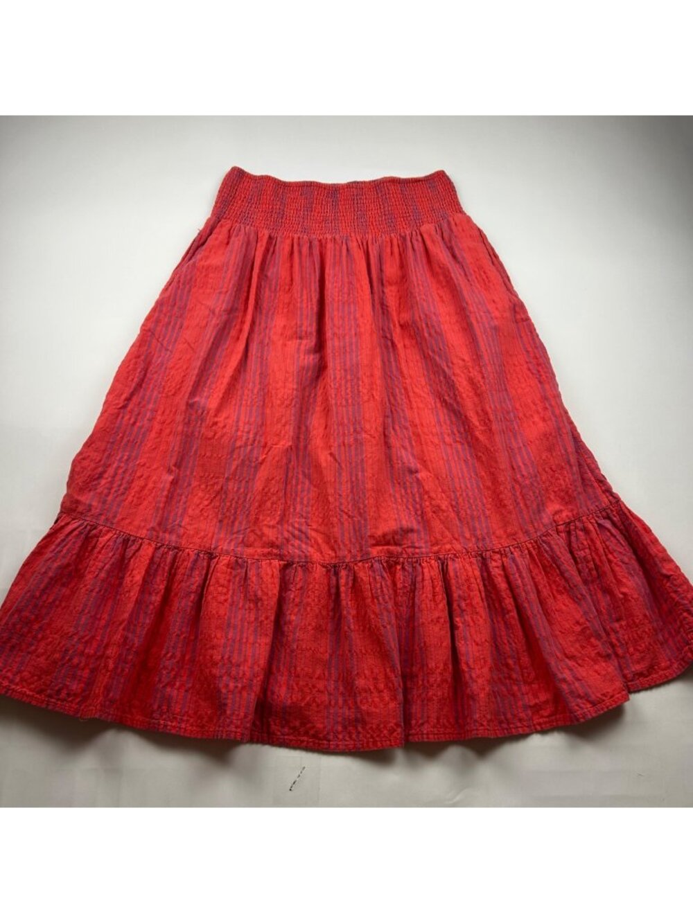 Universal Thread Red Striped Cotton Smocked Waist Peasant Skirt S
